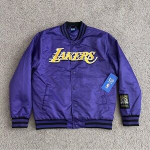 Los Angeles Lakers Purple Satin Bomber Varsity Jacket Mens S NBA Ultra Game